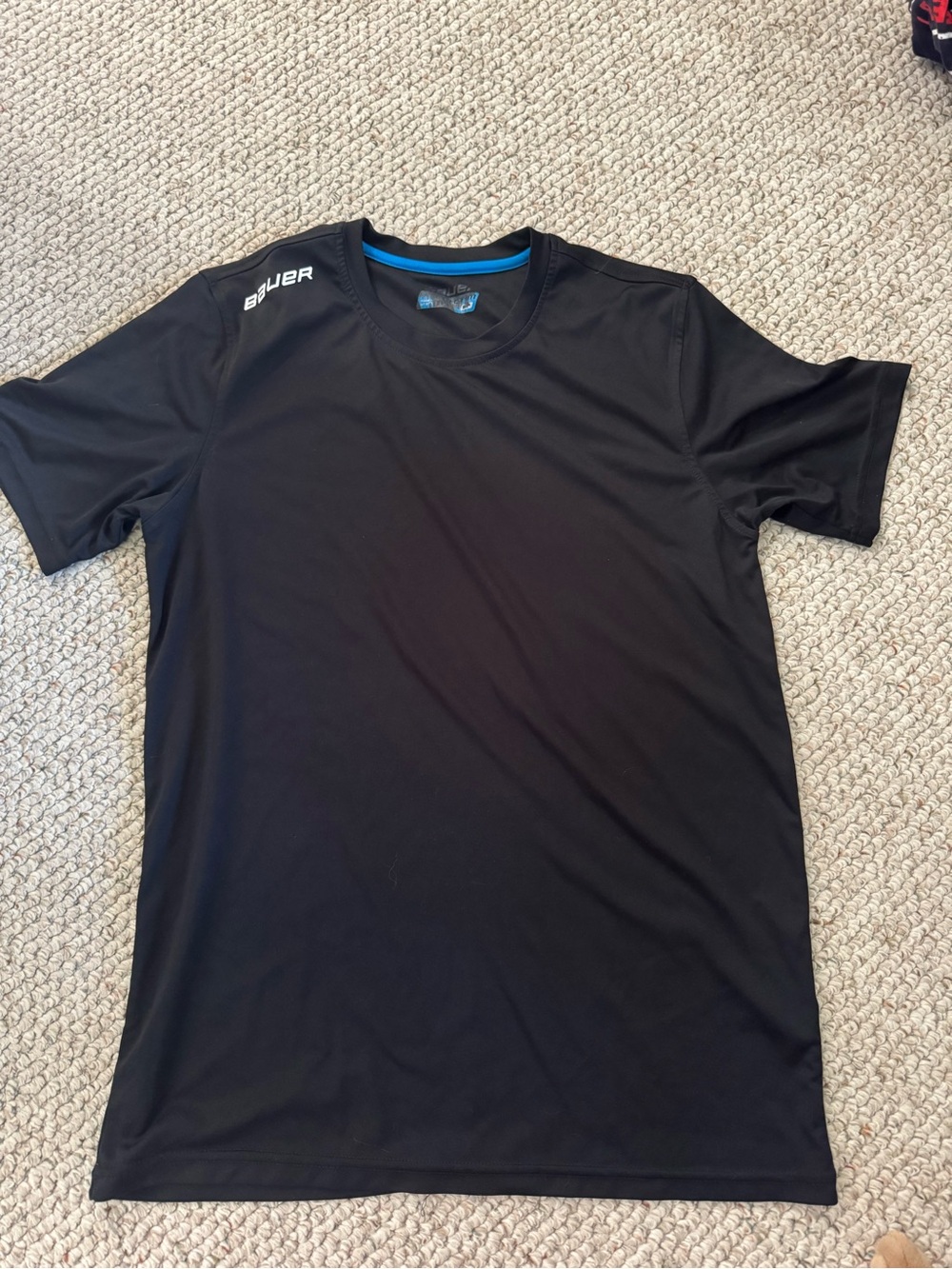 Bauer Black Tee with Blue Neck Detail